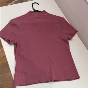 Maeve Anthropologie Mock Neck Short Sleeve Top in Dusty Rose